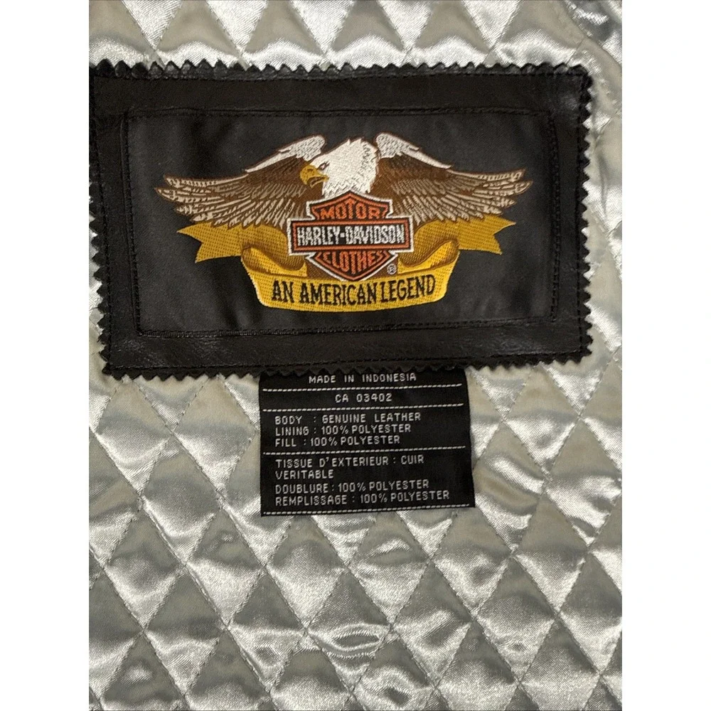 Women Harley Davidson Leather Motorcycle Jacket Med Back Embroidered Zip Quilted